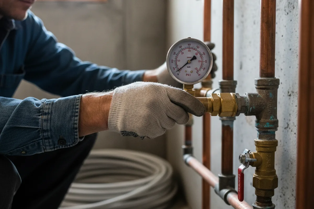 Pressure testing a repaired line during Water Line Repair in Beaumont